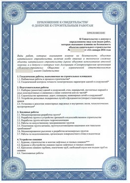 Приложение к свидетельству о допуске к строительным работам Краснознаменск СРО в строительстве